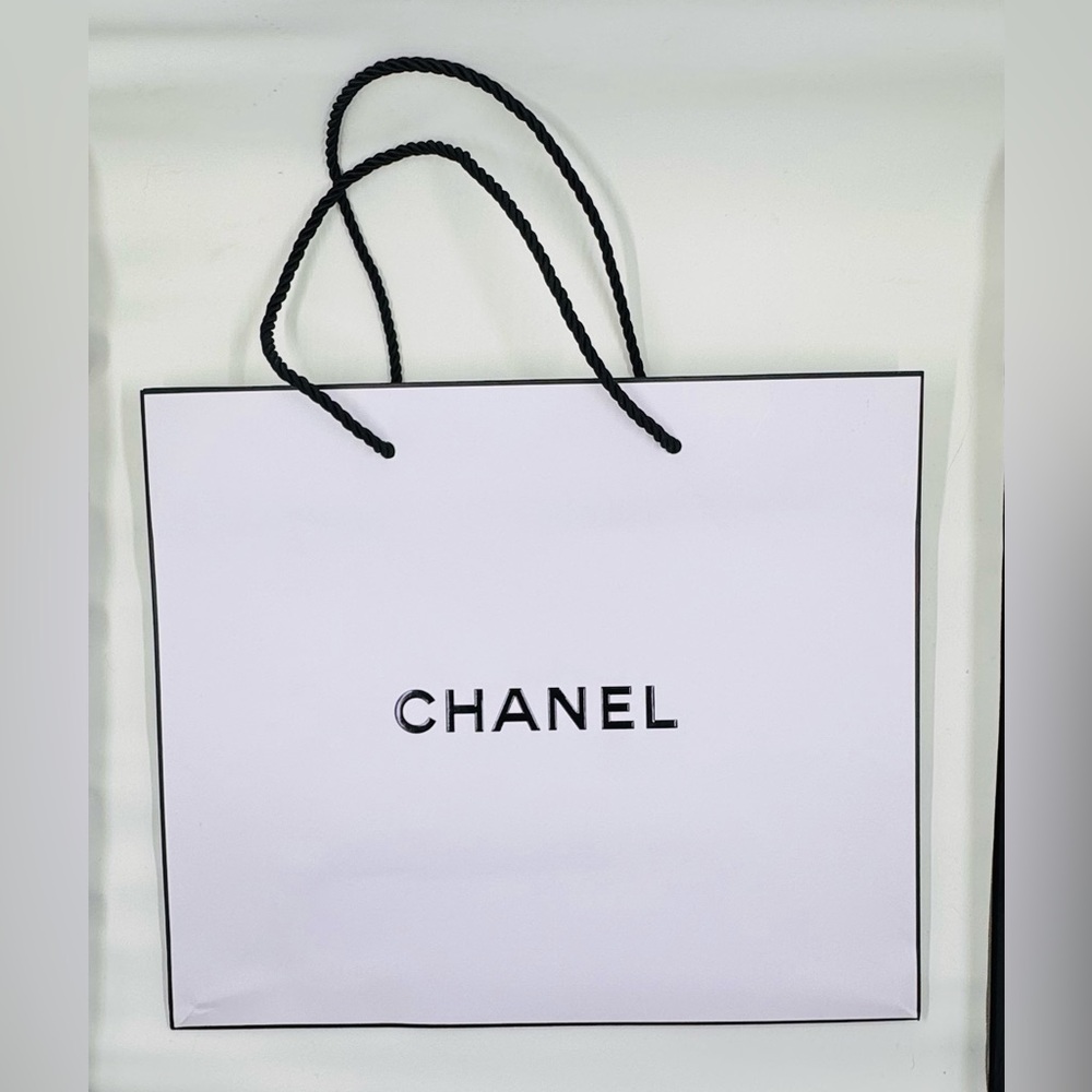CHANEL White Shopper Bag with Black Handles Excellent Condition